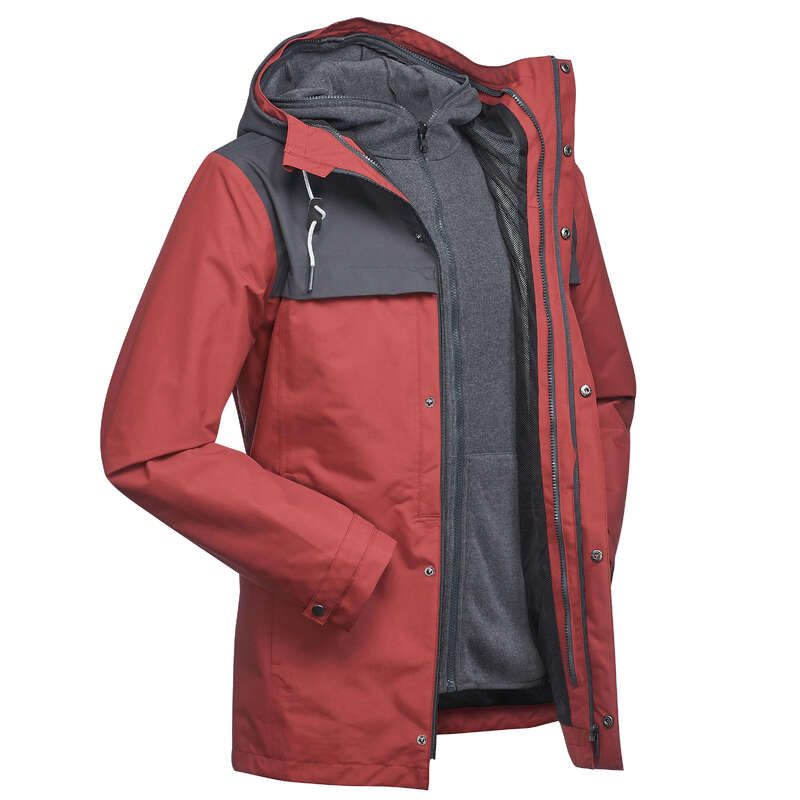 FORCLAZ Travel 100 3in1 Men's Waterproof Jacket Red...
