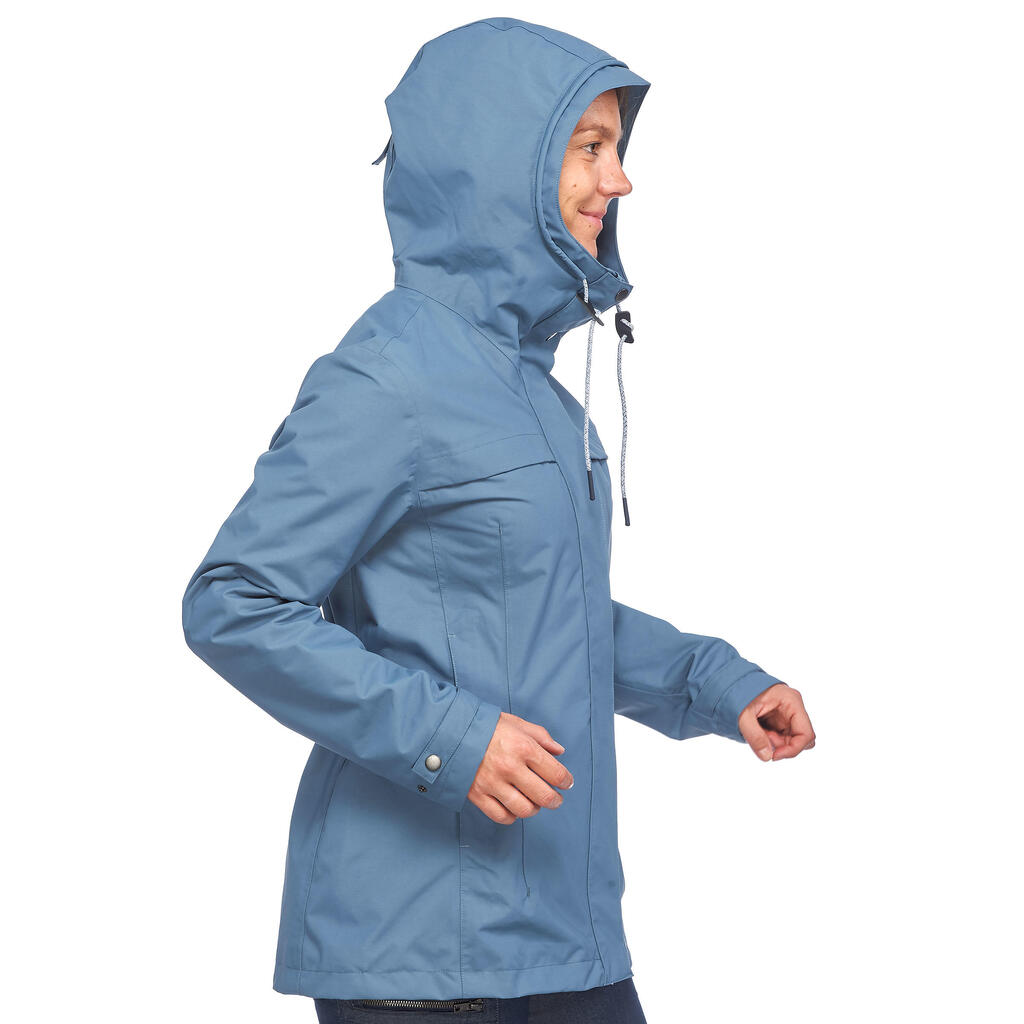 Veste 3en1 imperméable confort 0°C de trek voyage - TRAVEL 100 gris foncé-femme