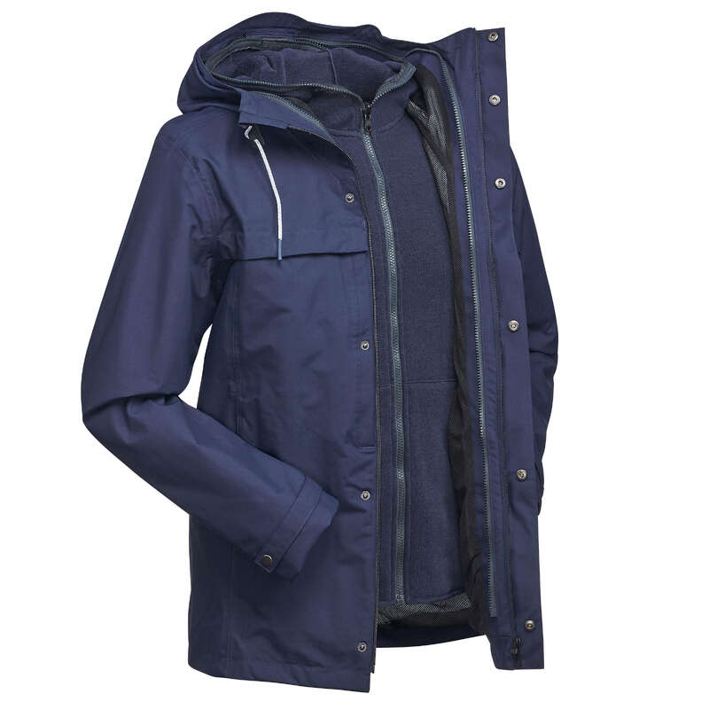 MEN 3 IN 1 JACKETS TRAVEL TREK Trekking - Travel 100 3-in-1 Men's Waterproof Jacket - Blue FORCLAZ - Trekking
