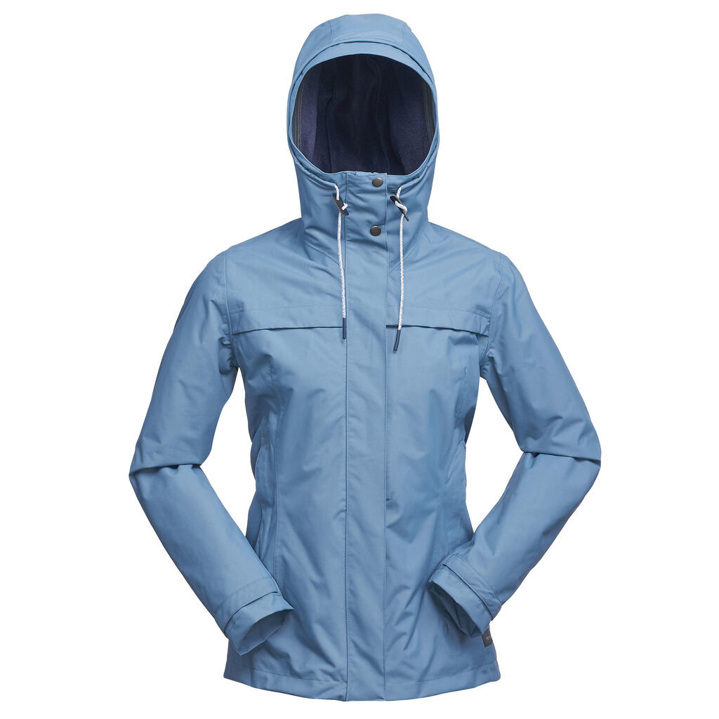 Veste 3en1 imperméable confort 0°C de trek voyage - TRAVEL 100 gris foncé-femme