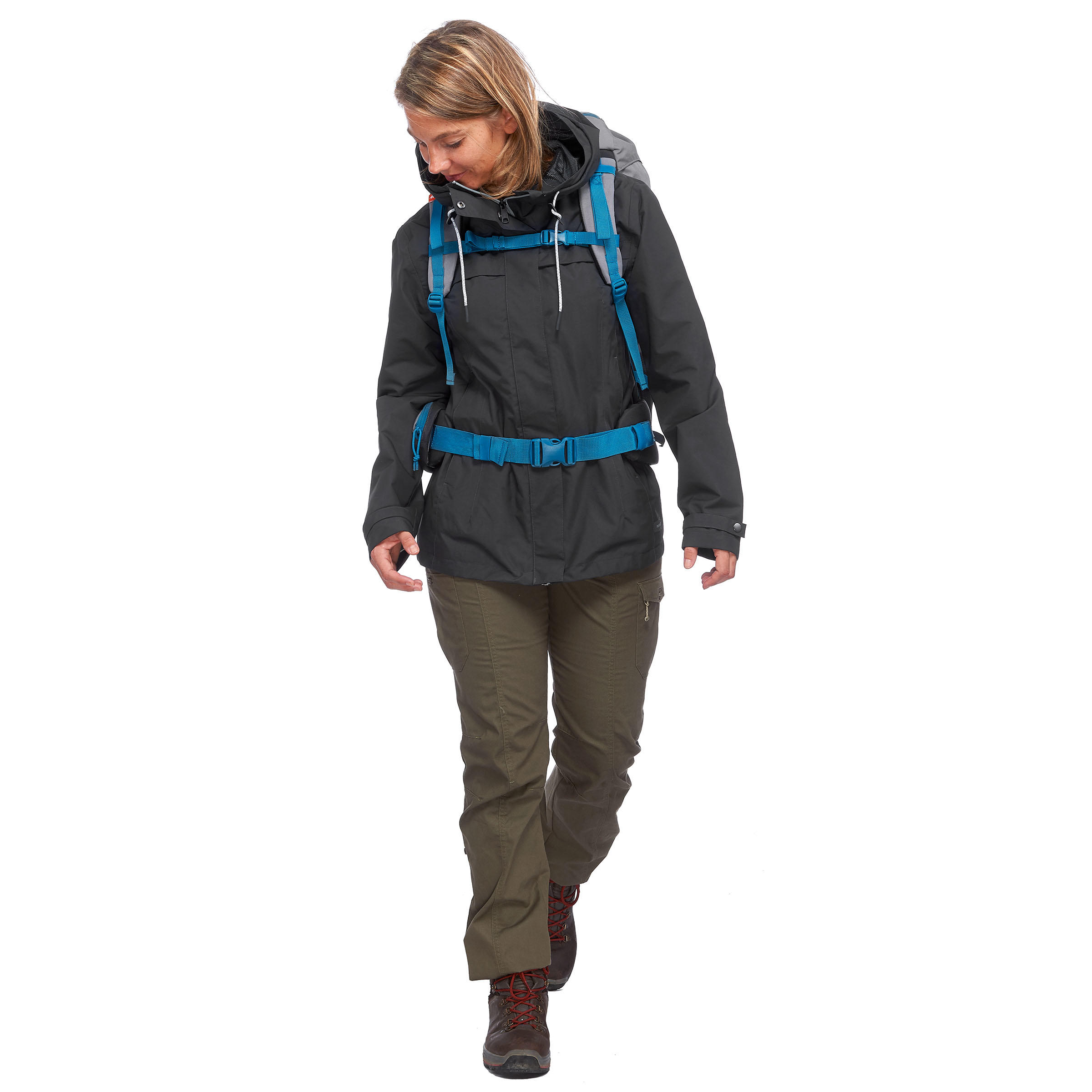 Veste 3en1 trekking voyage TRAVEL 100 femme gris Decathlon
