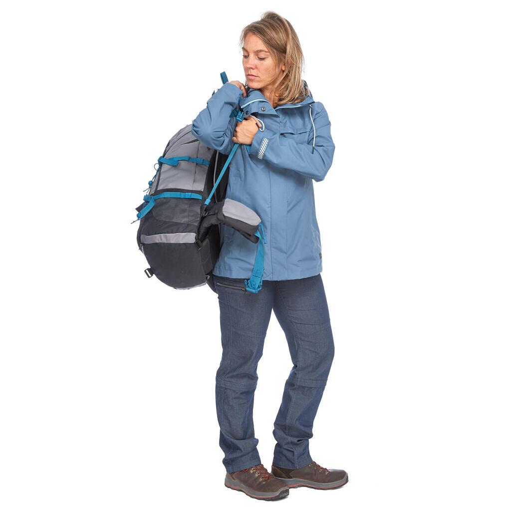 Veste 3en1 trekking voyage TRAVEL 100 femme bleu