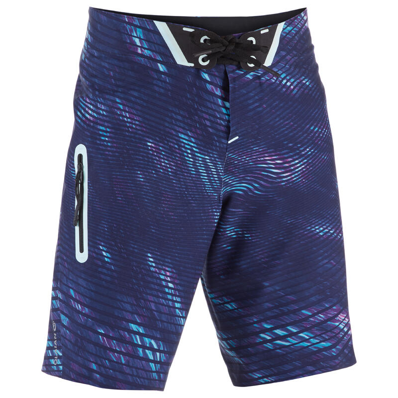 Lange boardshort voor surfen tweens 900 Obscurwave blauw