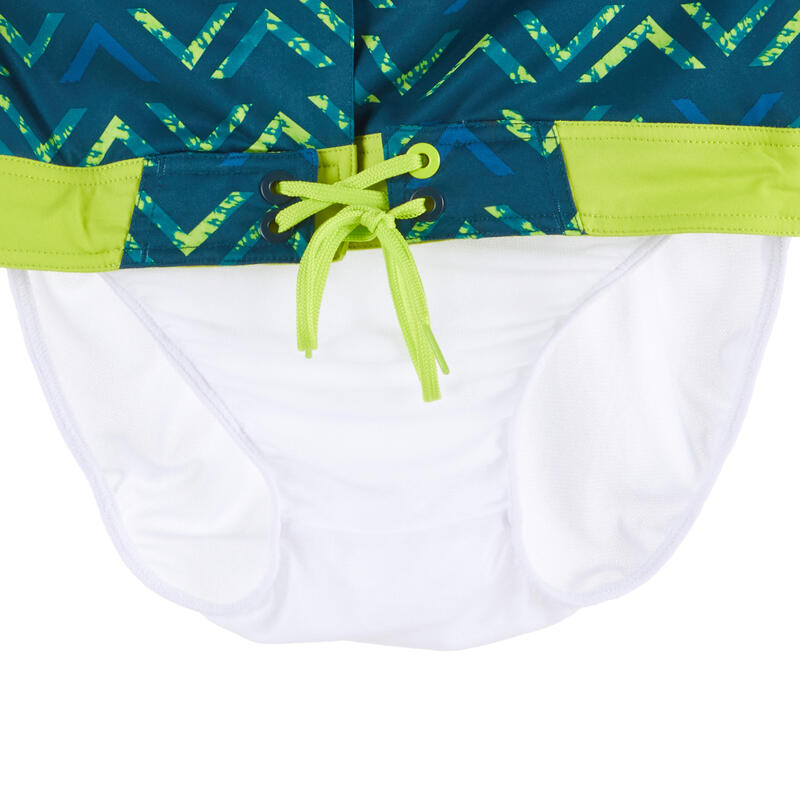 Kurze Boardshorts Surfen 500 Tropy Kinder grün mit Print OLAIAN DECATHLON