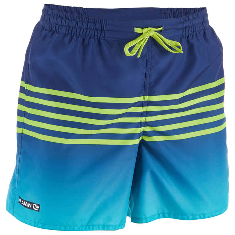100 Kids' Short Surfing Boardshorts - Stripy Green 100 Kids' Short Surfing Boardshorts - Stripy Green
