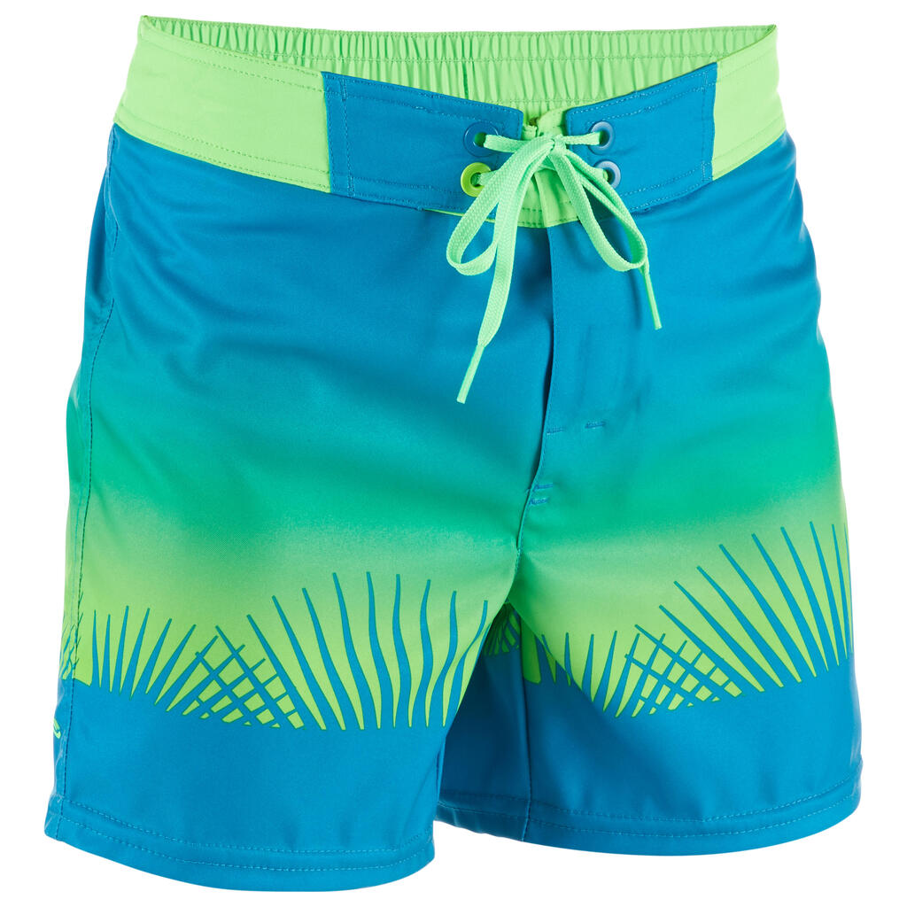 Boardshort de surf corto 500 Kid Tropy verde 
