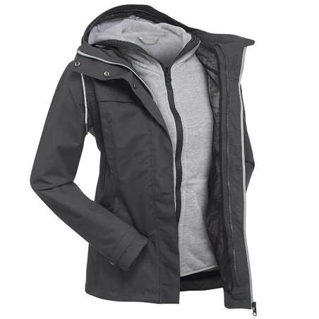 Veste 3en1 trekking voyage TRAVEL 100 femme gris