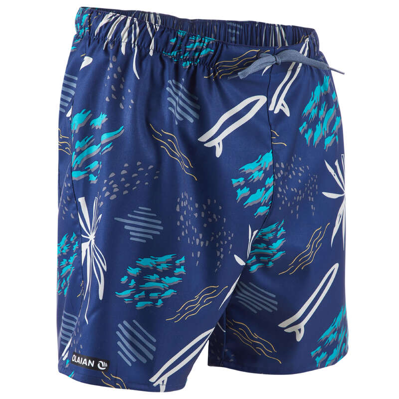 MEN'S BEGINNER BOARDSHORTS Swimwear and Beachwear - BBS 100 - Popfloral Blue OLAIAN - Swimwear and Beachwear