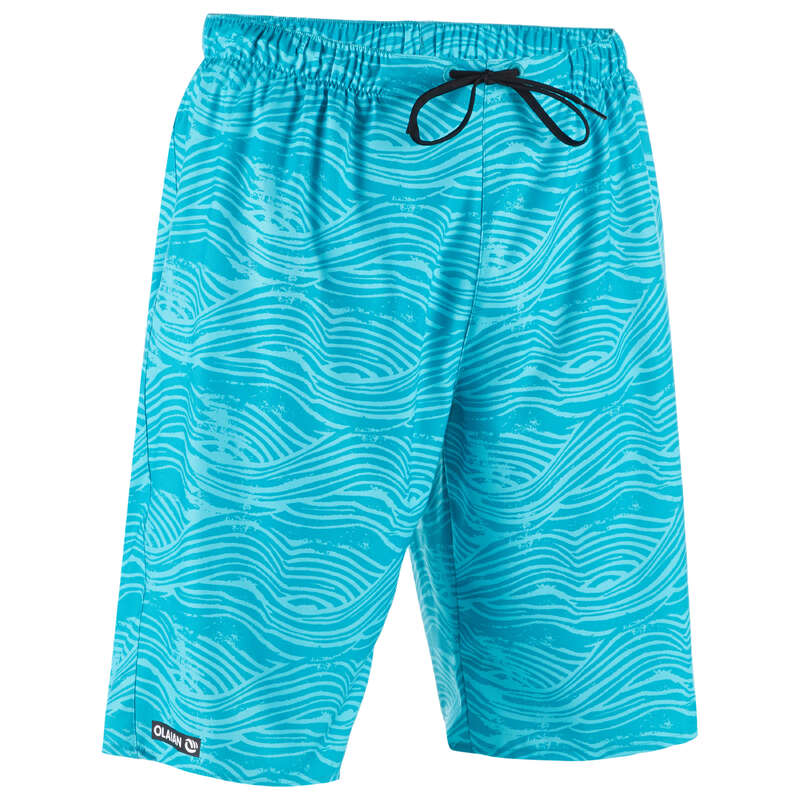 MEN'S BEGINNER BOARDSHORTS Swimming - SBS 100 - Fake Stamp Turquoise OLAIAN - Swimwear