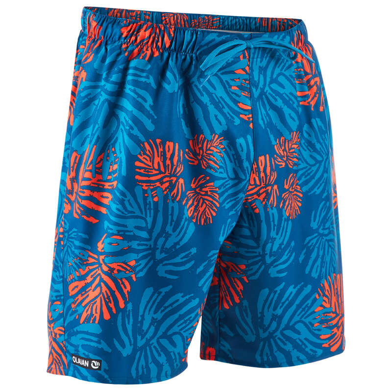 MEN'S BEGINNER BOARDSHORTS Swimming - BS 100S - Funkyleaf Red OLAIAN - Swimwear