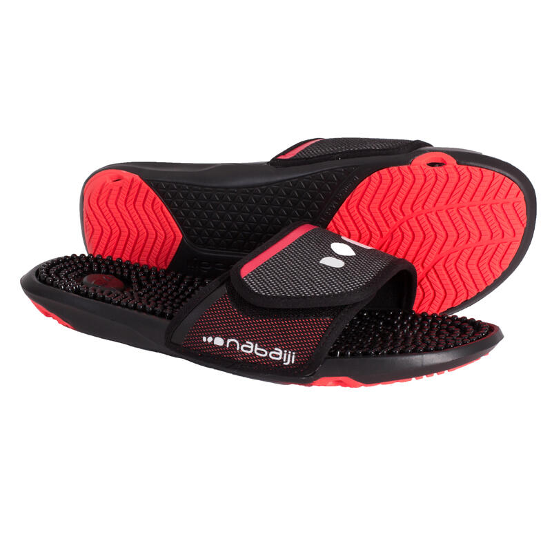 SANDALES DE PISCINE HOMME SLAP 900 PICOTS NOIR ROUGE