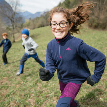 7–15 m. vaikams skirtas kalnų žygių flisinis džemperis MH100, tamsiai mėlynas