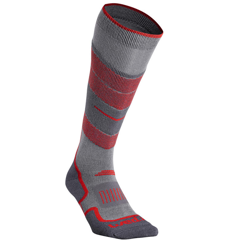 Adult Ski Socks 300 - Grey Red Adult Ski Socks 300 - Grey Red