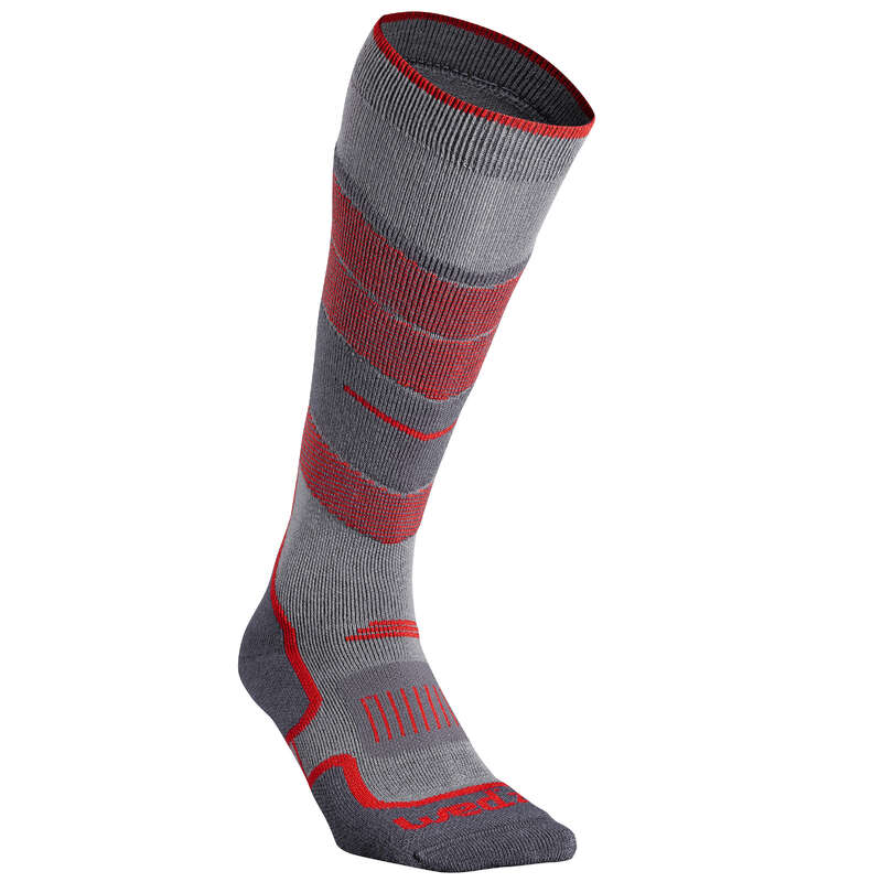 ADULTS SKI SOCKS Ski Wear - Adult 300 - Grey Red WEDZE - Ski Wear