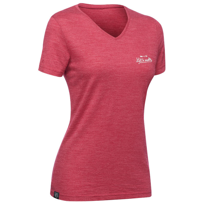 Tricou din Lână merinos Trekking călătorie Travel500 Albastru Damă