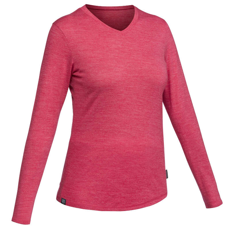 WOMEN APPAREL OUTFIT TRAVEL TREK Trekking - W LS T-SHIRT TRAVEL500 - PINK FORCLAZ - Trekking