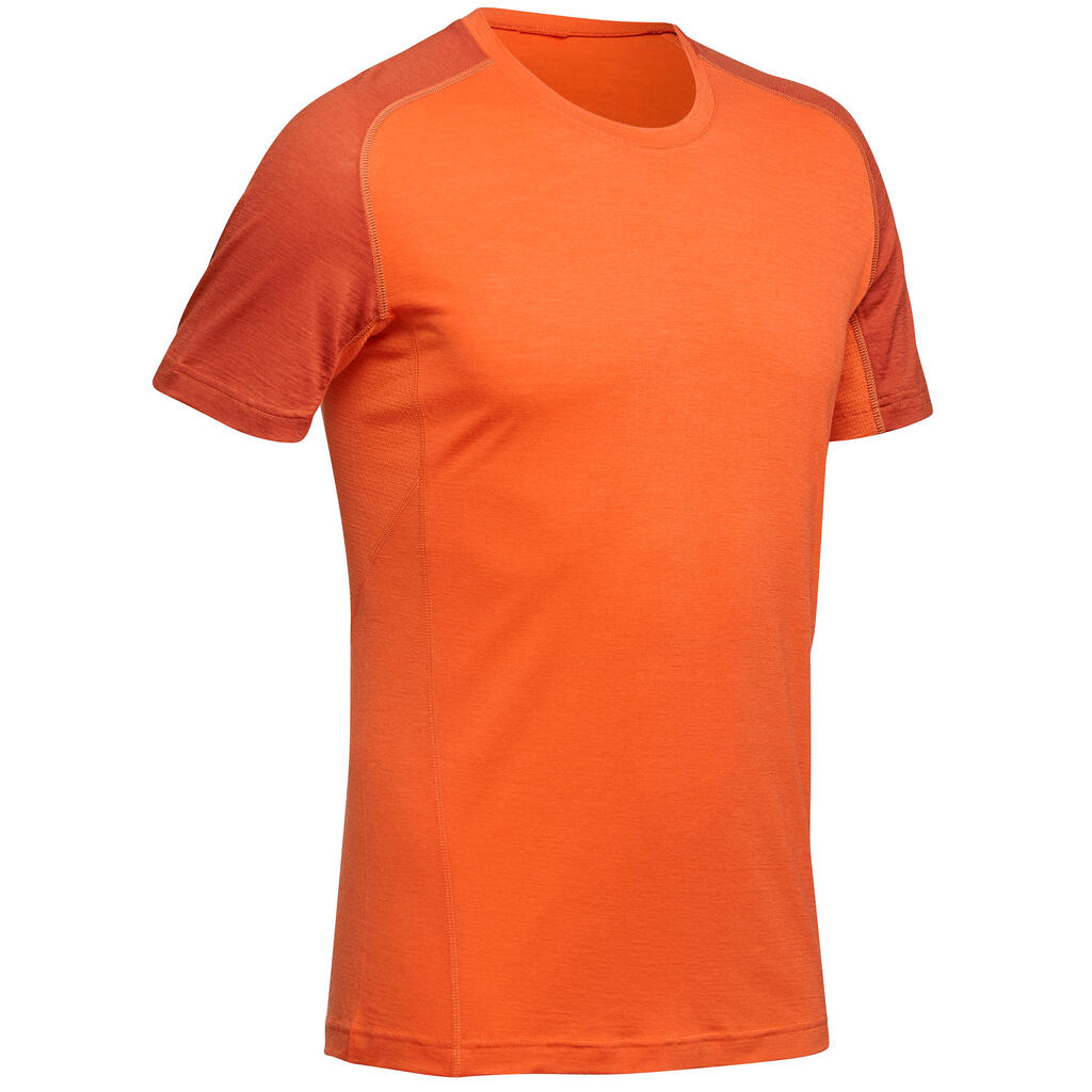 Men's Mountain Trekking Short-Sleeved T-Shirt Trek 500 Merino - orange