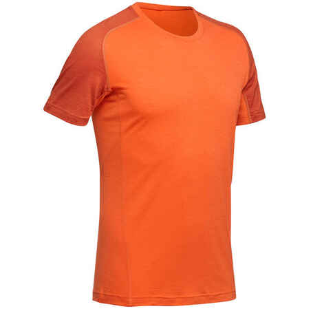Men's Mountain Trekking Short-Sleeved T-Shirt Trek 500 Merino - orange