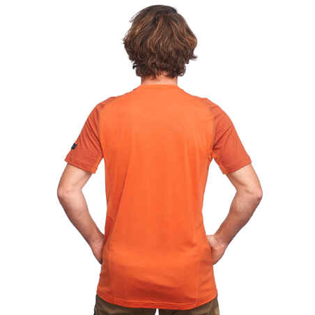 Men's Mountain Trekking Short-Sleeved T-Shirt Trek 500 Merino - orange