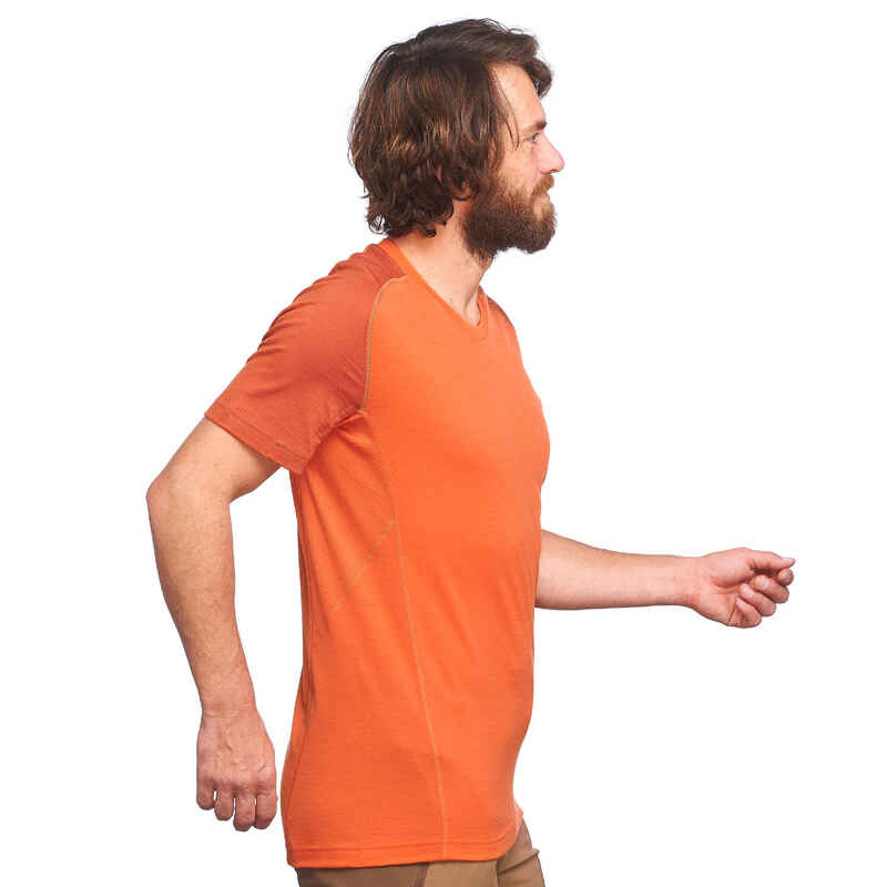 Men's Mountain Trekking Merino short-sleeved T-Shirt TREK 500 - orange