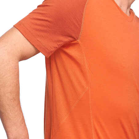 Men's Mountain Trekking Merino short-sleeved T-Shirt TREK 500 - orange