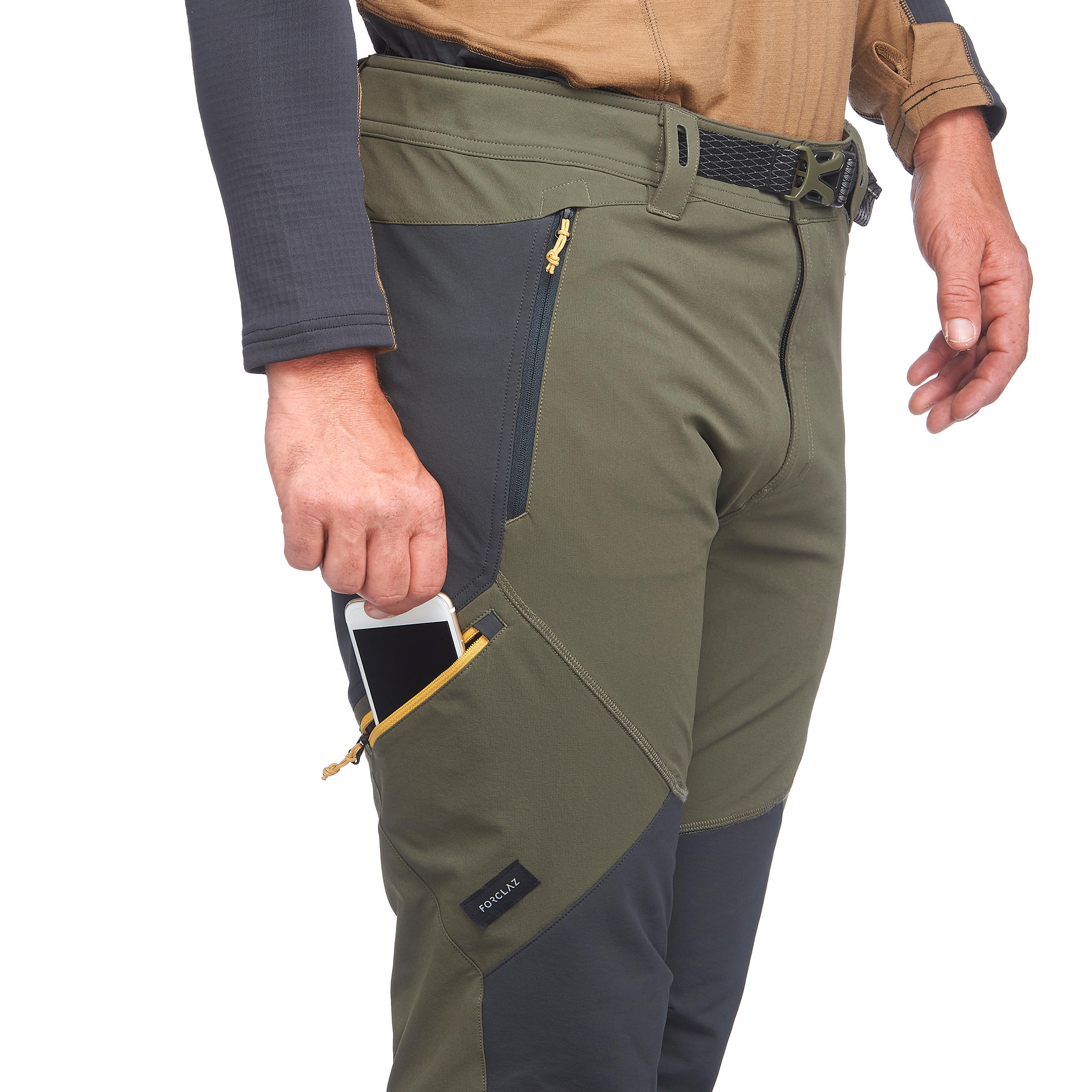 Men's Warm Water-repellent Stretch Hiking Trousers with Gaiters - SH520 X- WARM