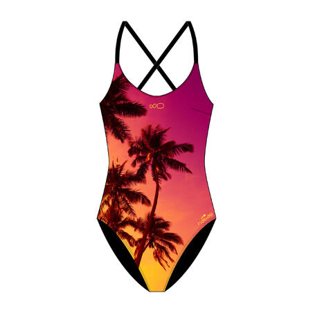 Maillot De Bain De Natation Femme Une Piece Riana Sunset Violet Decathlon