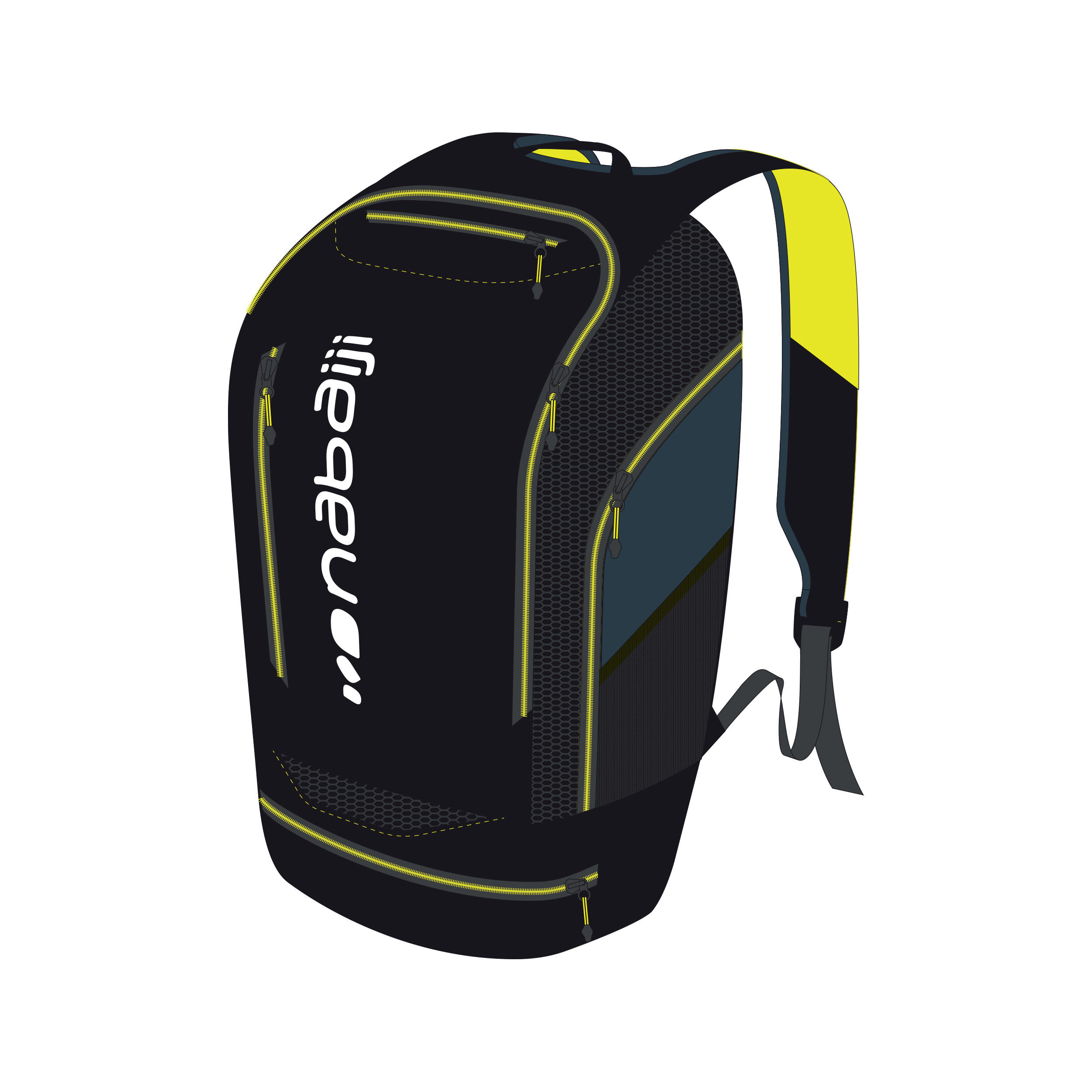 Mochila natacion compartimentos 48x28x20 negro amarillo 27L Decathlon