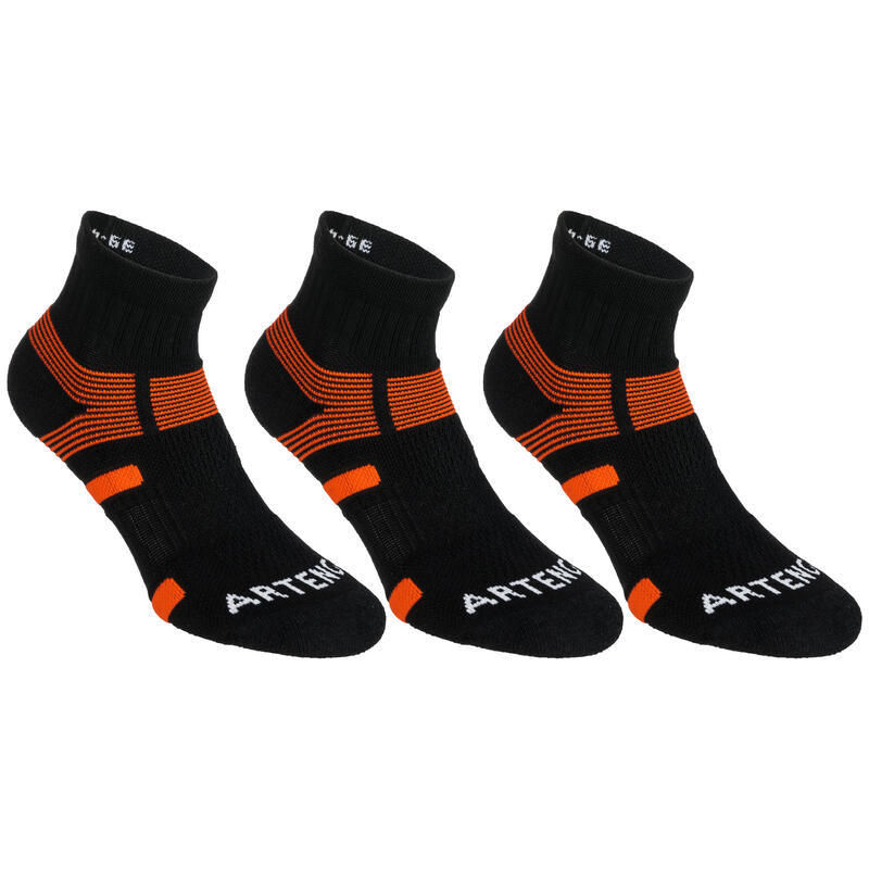 CHAUSSETTES DE SPORT MI-HAUTES ARTENGO RS 560 NOIR ORANGE LOT DE 3