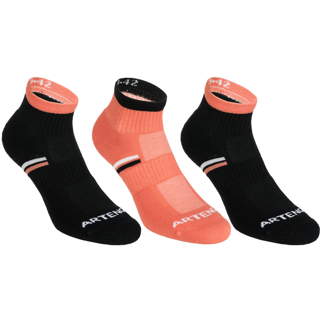 Tennissocken RS 500 Mid 3er-Pack schwarz/koralle Artengo