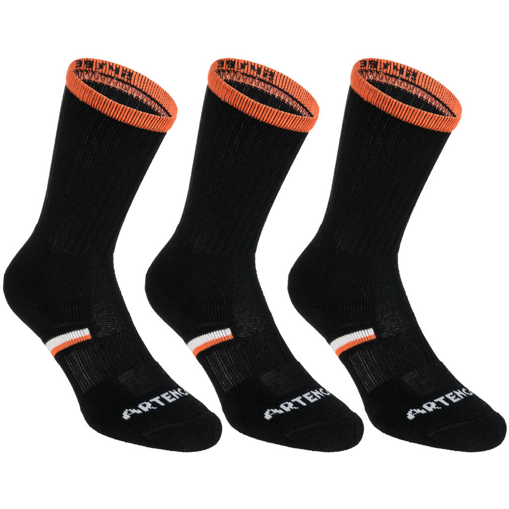Tennissocken RS 500 High 3er-Pack schwarz/orange 