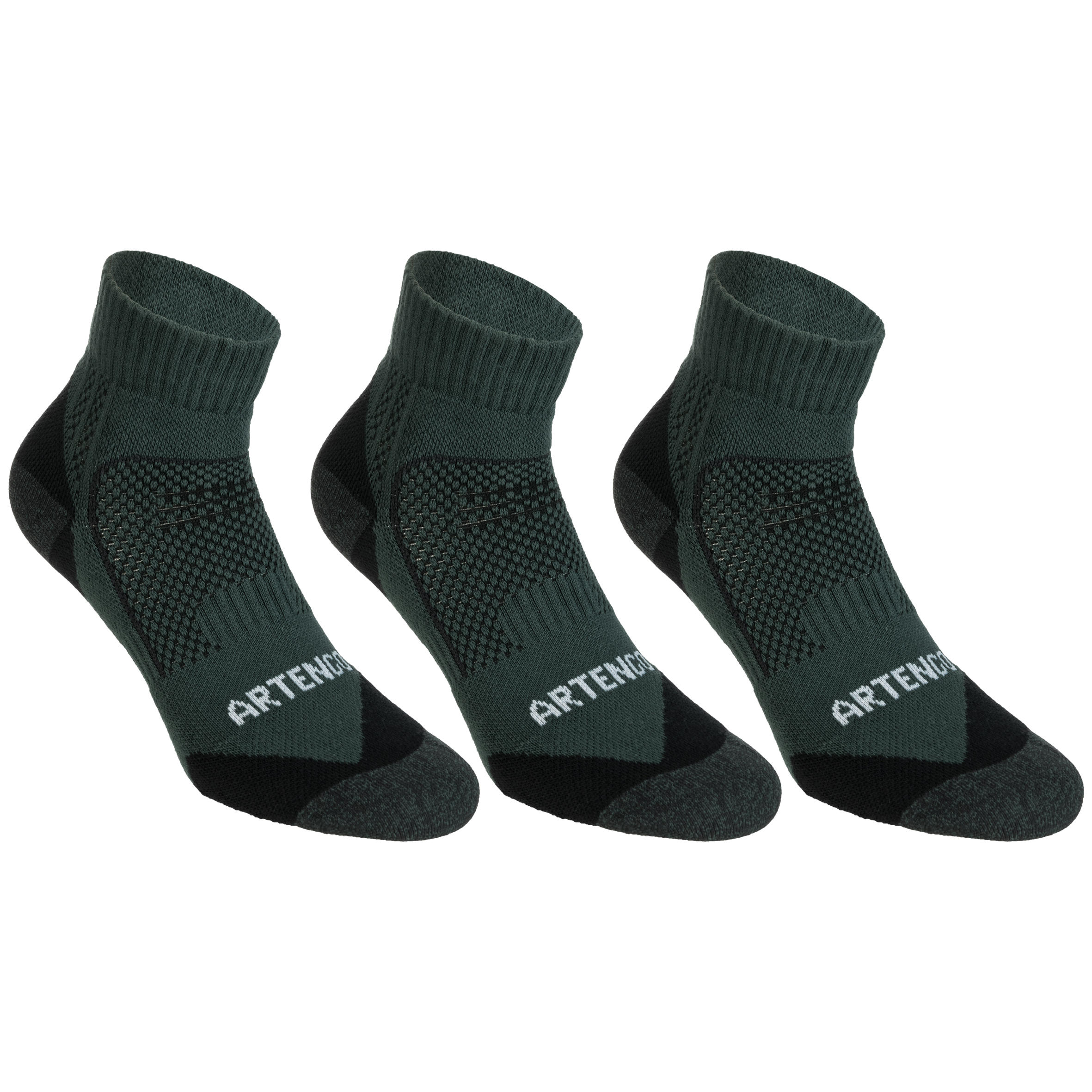 CHAUSSETTES DE SPORT MI-HAUTES ARTENGO RS 900 KAKI NOIR LOT DE 3 - Artengo