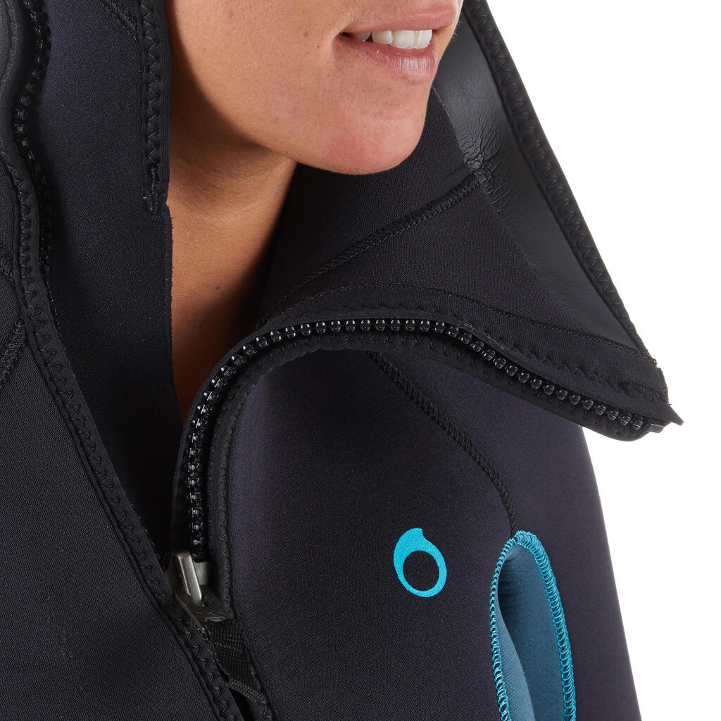 Neoprenanzug mit Kopfhaube Tauchen Damen 500 7,5 mm schwarz/blau
