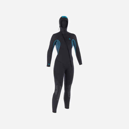 Women's diving wetsuit with hood 7.5 mm neoprene - SCD 500 black and blue