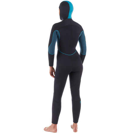 Women's diving wetsuit with hood 7.5 mm neoprene - SCD 500 black and blue