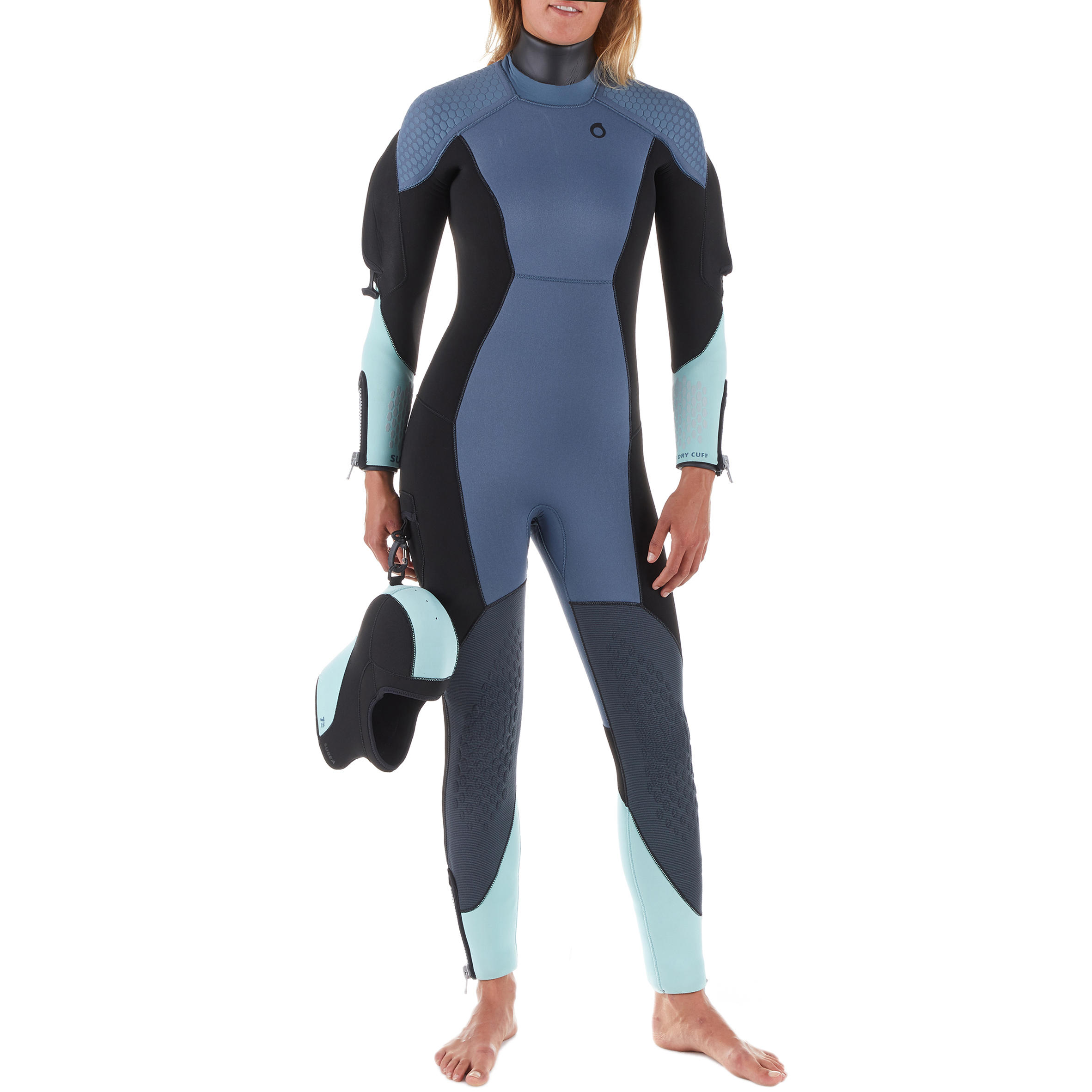Women's diving semi-dry wetsuit 7 mm neoprene blue grey 4/18