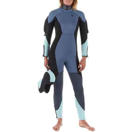 Women's diving semi-dry wetsuit 7 mm neoprene blue grey