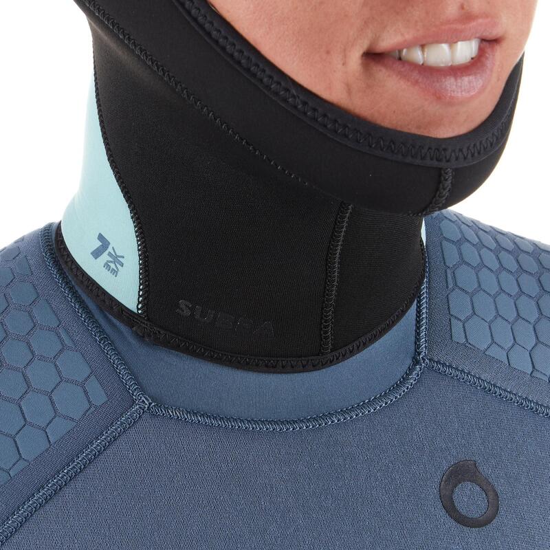 Muta semistagna subacquea donna 500 neoprene 7 mm blu-grigio