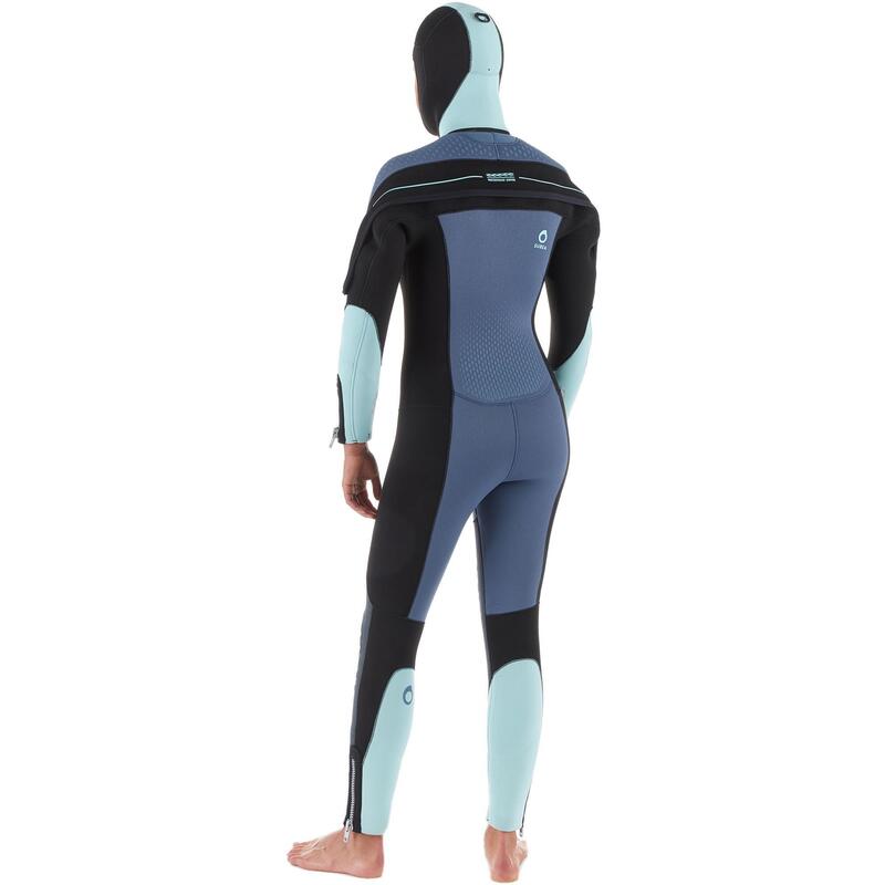 Semi-wetsuit voor dames neopreen 7 mm blauw/grijs