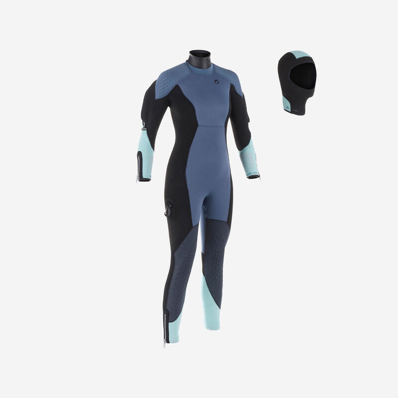 Semi-wetsuit voor dames neopreen 7 mm blauw/grijs