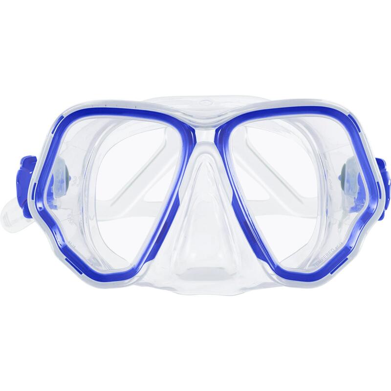 Duikbril voor diepzeeduiken met tweedelige lens SCD 500 felblauw