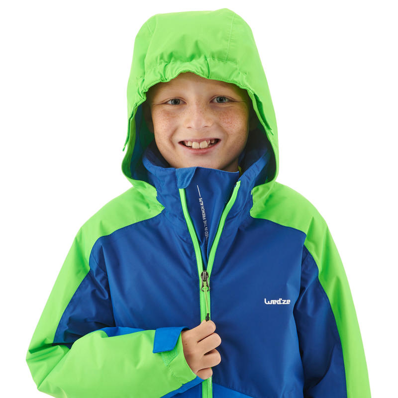 CHILDREN SKI JACKET 580 BLUE AND GREEN NEON Decathlon
