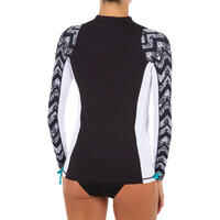 Women's long-sleeve UV Protection Surfing Top T-Shirt 500 black and white