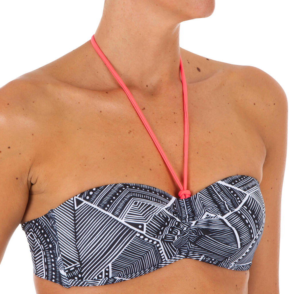 WOMEN'S BANDEAU SWIMSUIT TOP WITH FIXED PADDED CUPS LAETI TRIBU