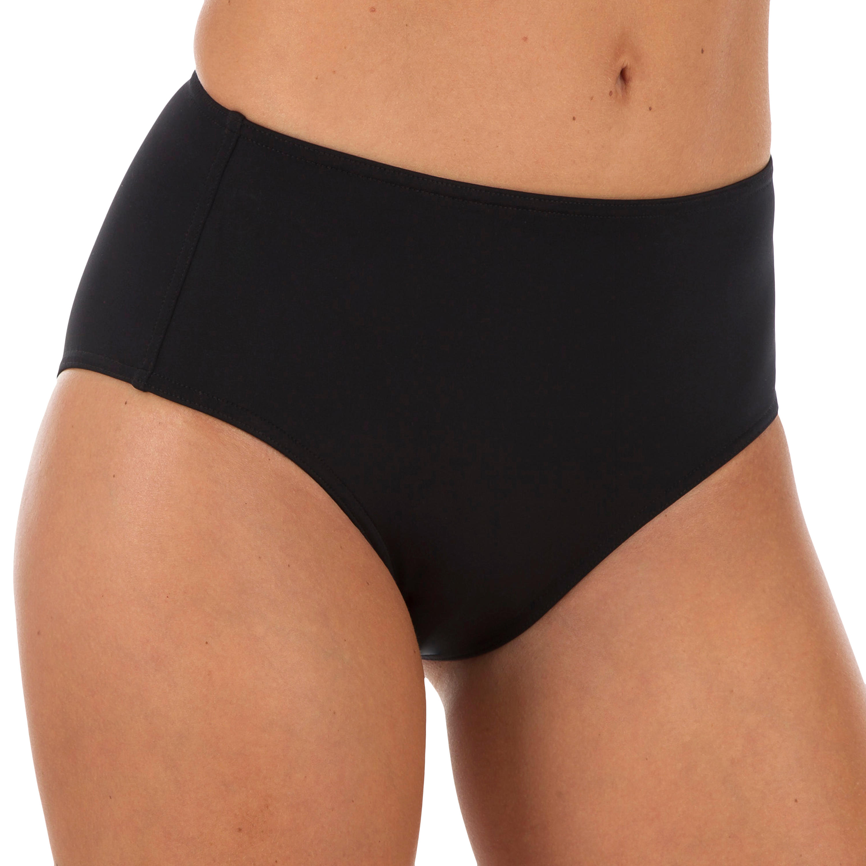 Braguita de bikini de surf para mujer talle alto ROMI NEGRO Olaian