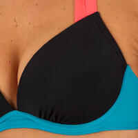 Women's push-up swimsuit top with fixed padded cups ELENA COLORBLOCK