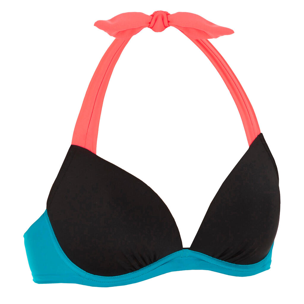 Women's push-up swimsuit top with fixed padded cups ELENA COLORBLOCK