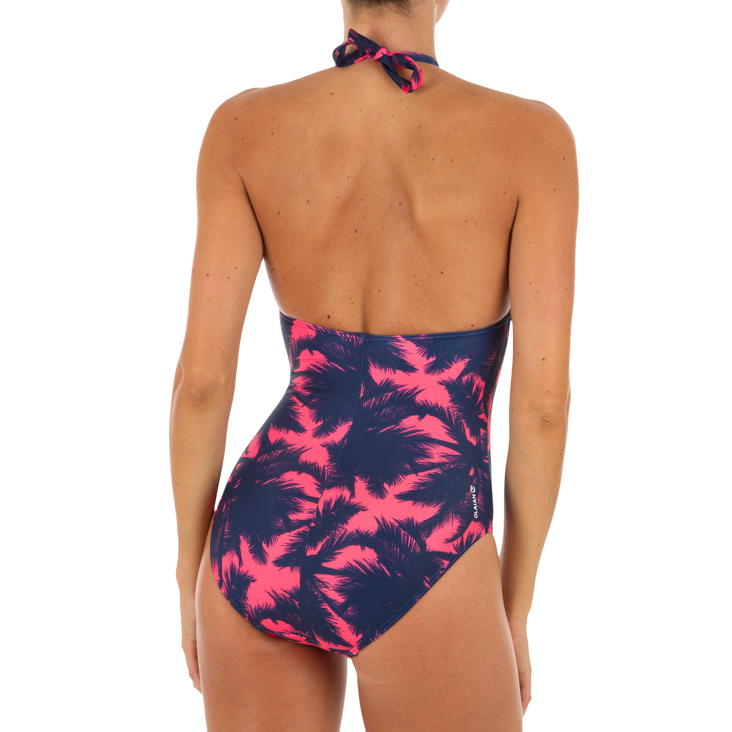 Traje de baño deporte Surf Olaian Clea Mujer Espalda Abierta Anudado  Palmeras - Decathlon