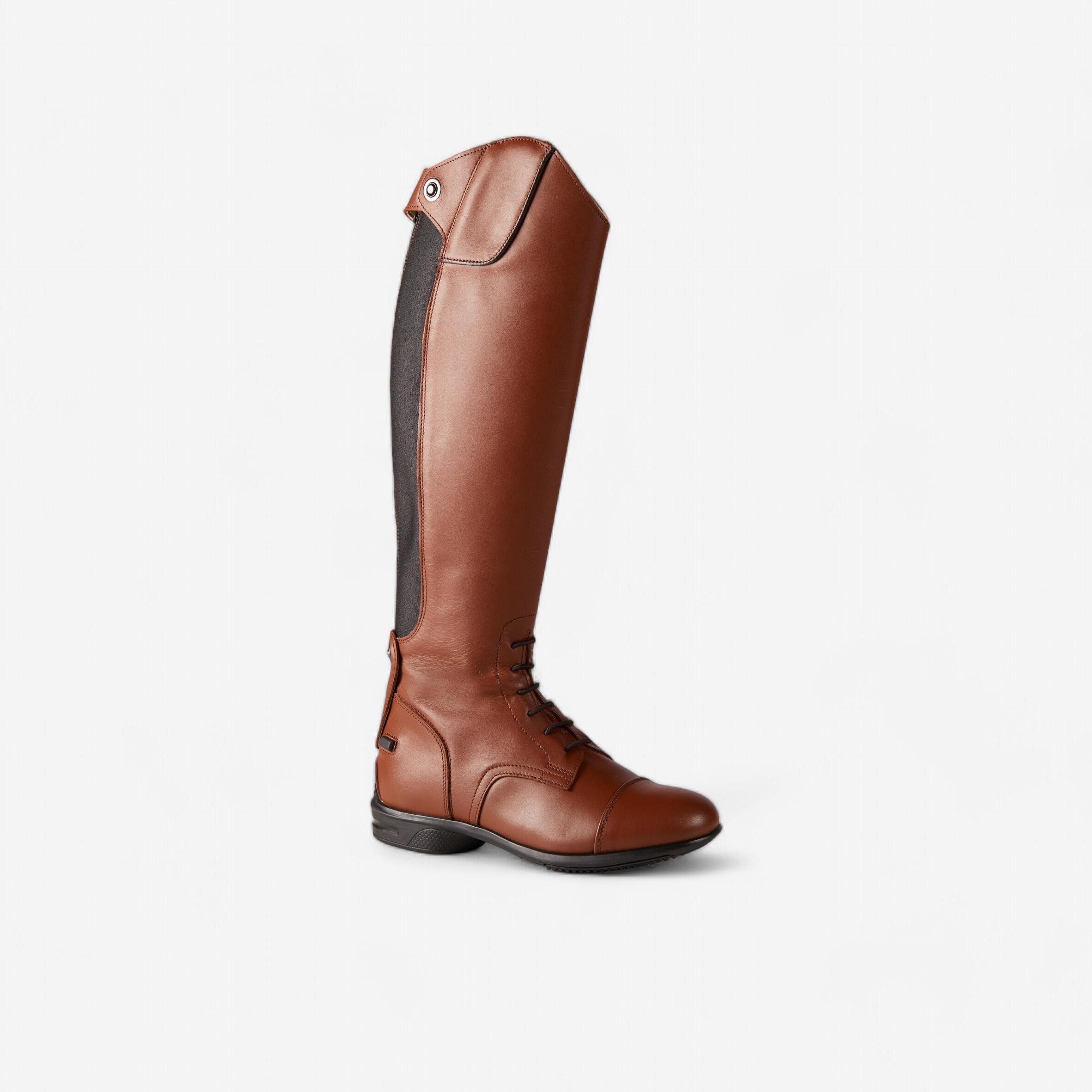 900 Jump L Adult Leather Horse Riding Long Boots - Brown - Decathlon