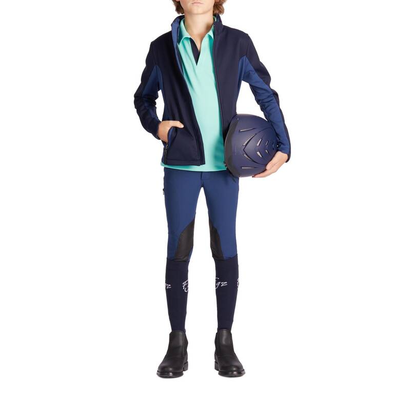 500 Mesh Kids' Short-Sleeved Horse Riding Polo Shirt - Turquoise/Navy